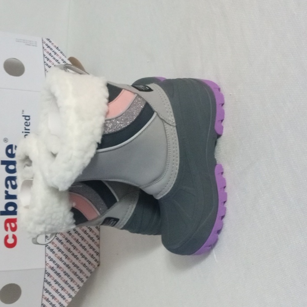 Girls Gray and Pink Calendula Winter Boots with Purple Soles